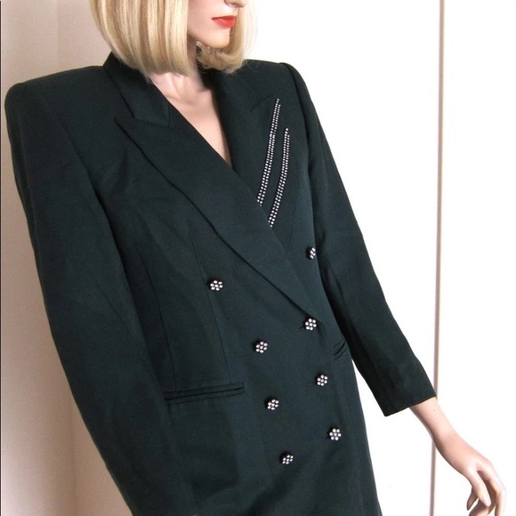 True Vintage 80s New Wave Jacket Forest Green Eighties Criscione NY New York XS - Picture 5 of 5